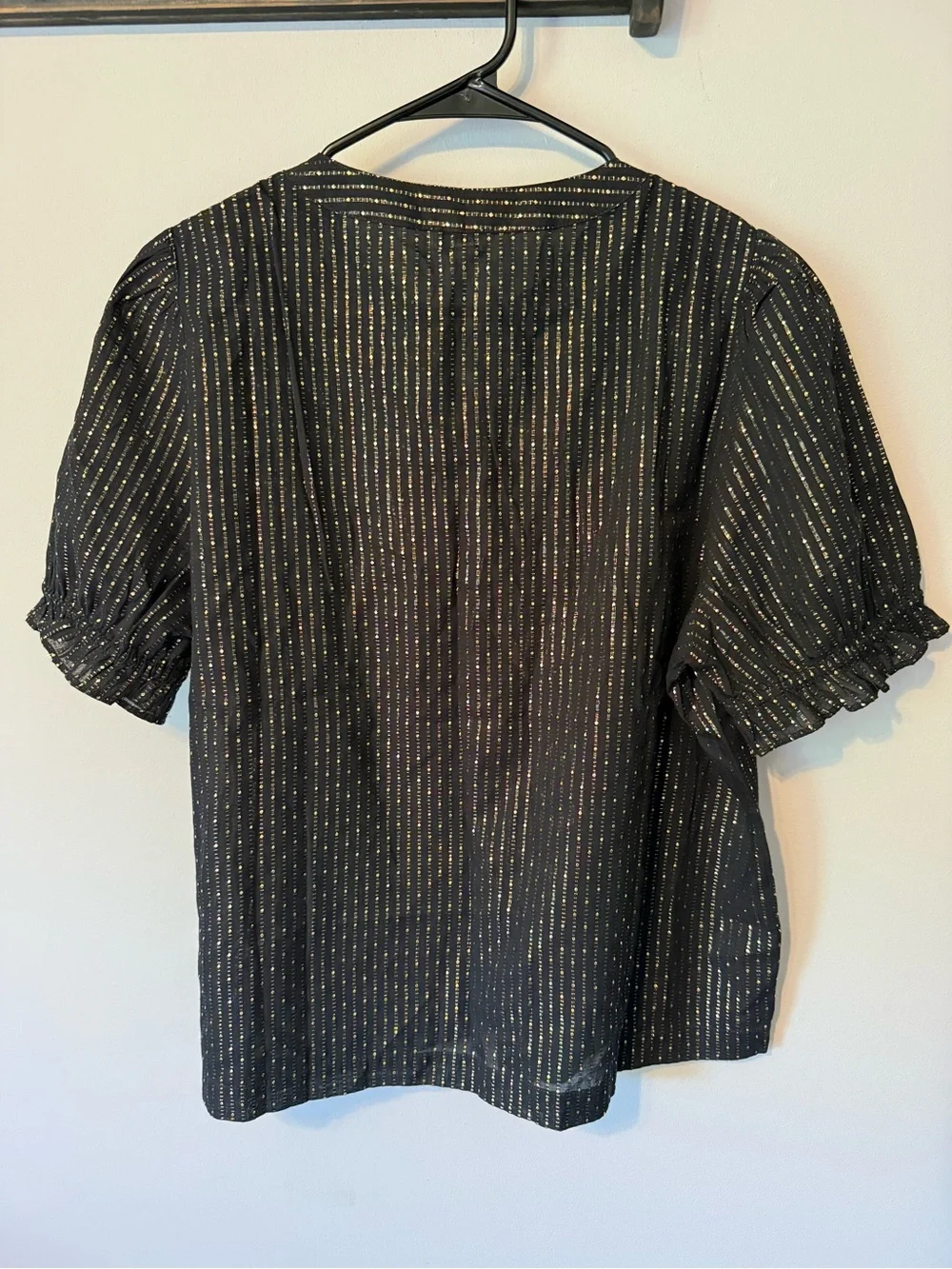 J. Crew Black Blouse with Gold Metallic Dots